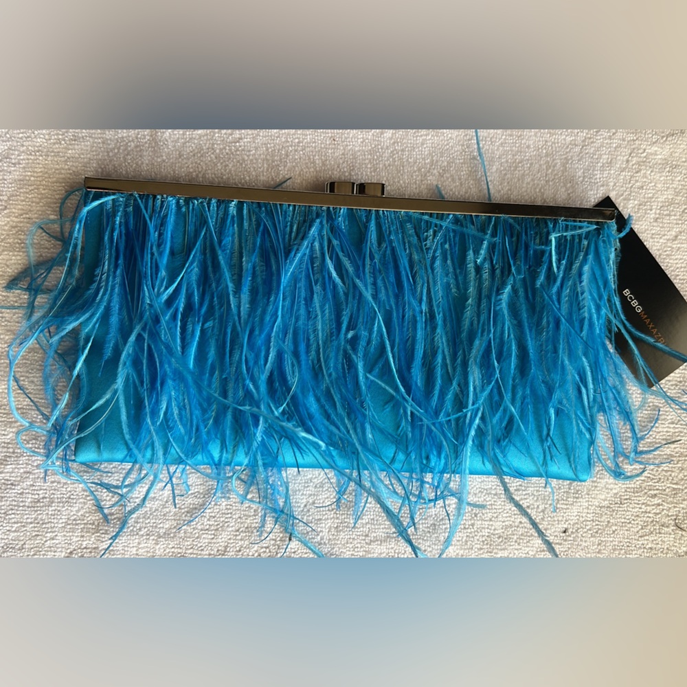 BCBGMaxAzria Turquoise Feather Frame Clutch